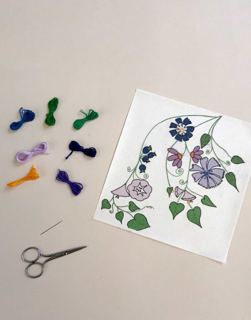 Britney Pompadour Embroidery Purple Flowers Super Big Easy Embroidery Kit, Britney Pompadour