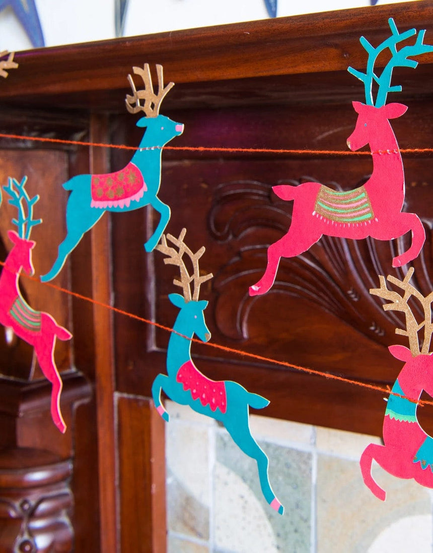 East End Press Christmas Decoration Colourful Reindeer Paper Garland, East End Press 13751