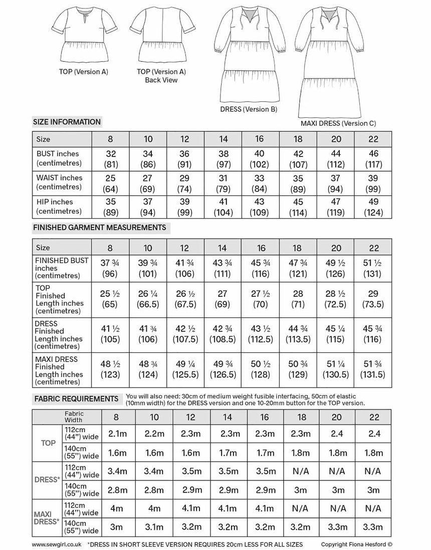 Sewgirl Dresses Frida Dress and Top Sewing Pattern, Sewgirl 13294