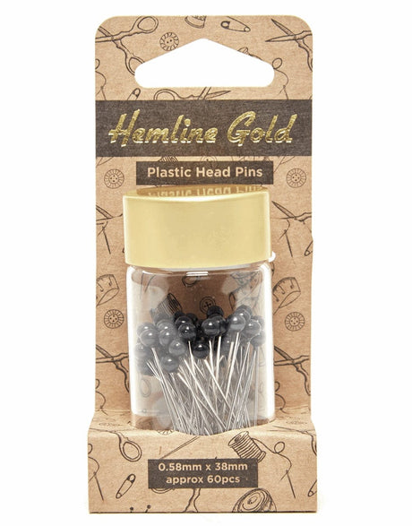 Hemline Gold Pins Black Plastic Headed Pins in Glass Tube, Hemline Gold 9317385314242 9317385314242