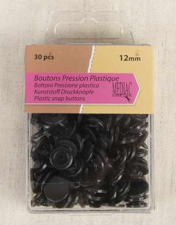 Not Specified Buttons Black Plastic Snap Buttons 12mm, Box of 30 pieces 3589721299841 3589721299841