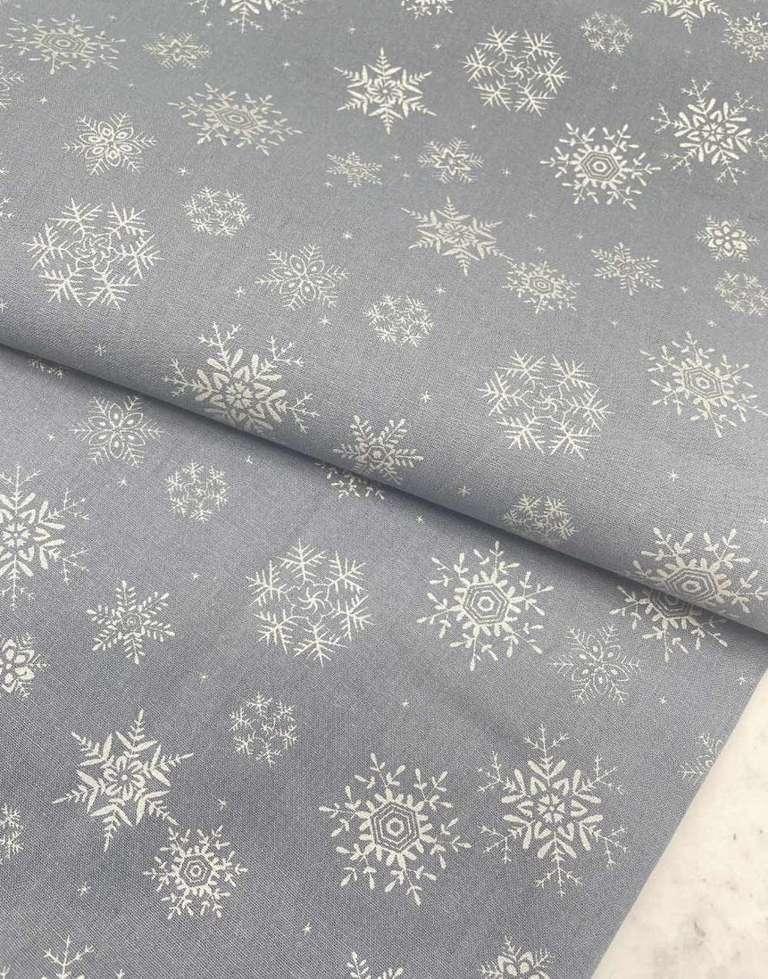 Not Specified Christmas Fabric Metallic Silver Snowflakes on Grey Cotton Christmas Fabric 15540