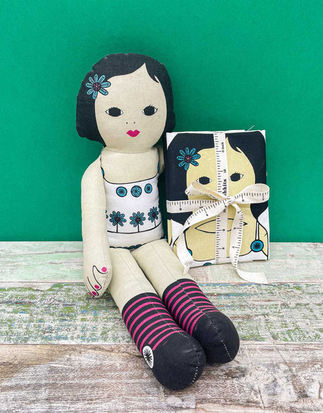 Clothkits Rag Doll Kiki Olive, Rag Doll Sewing Kit with Poppy Dress