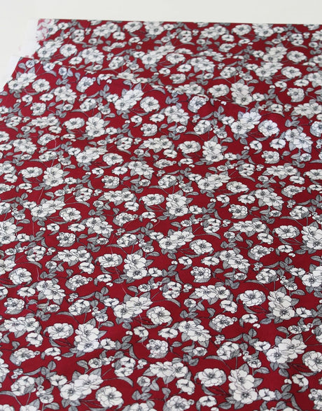 Not Specified Cotton Poplin Red / Floral Burgundy Red Floral, Printed Cotton Fabric 20774690