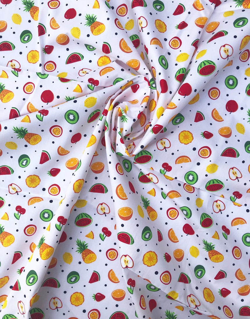 Not Specified Cotton Poplin White / Floral White Fruit Salad Printed Cotton Poplin Fabric 10788