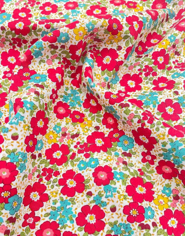 Not Specified Cotton Poplin Red / Floral Red Betty Floral Cotton Poplin Fabric 15059