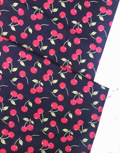 Not Specified Cotton Poplin Blue / Animals Birds & Nature Navy Cherries Printed Cotton Poplin Fabric 10785