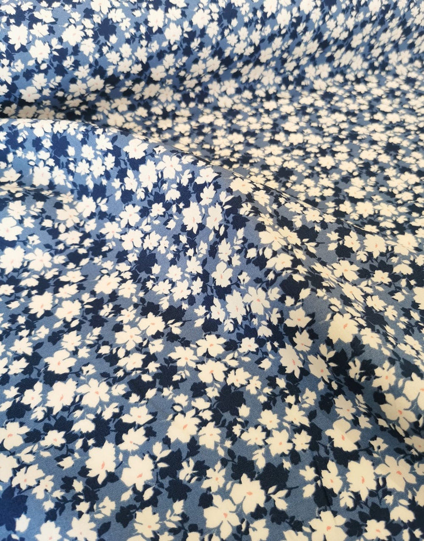 Not Specified Cotton Poplin Blue / Floral Blue & Navy Floral, Printed Cotton Fabric 10315