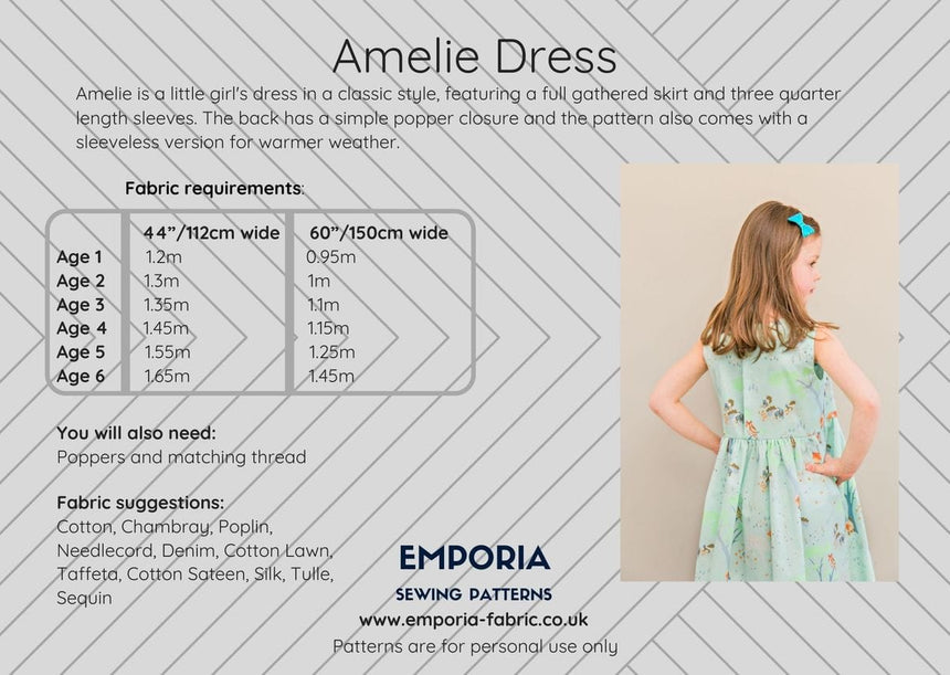 Emporia Patterns Children's Clothing Amelie Girl's Dress Sewing Pattern, Emporia Patterns 14687