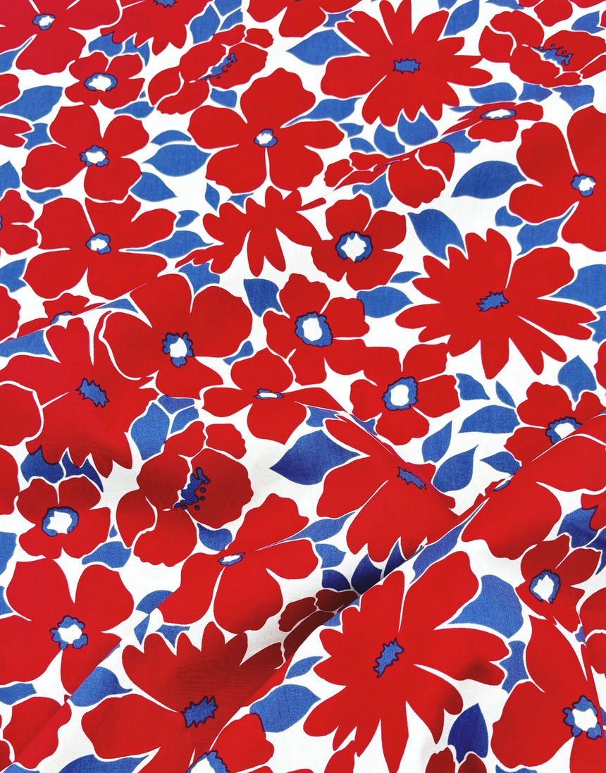 Red Bold Flower Print Cotton Poplin Fabric