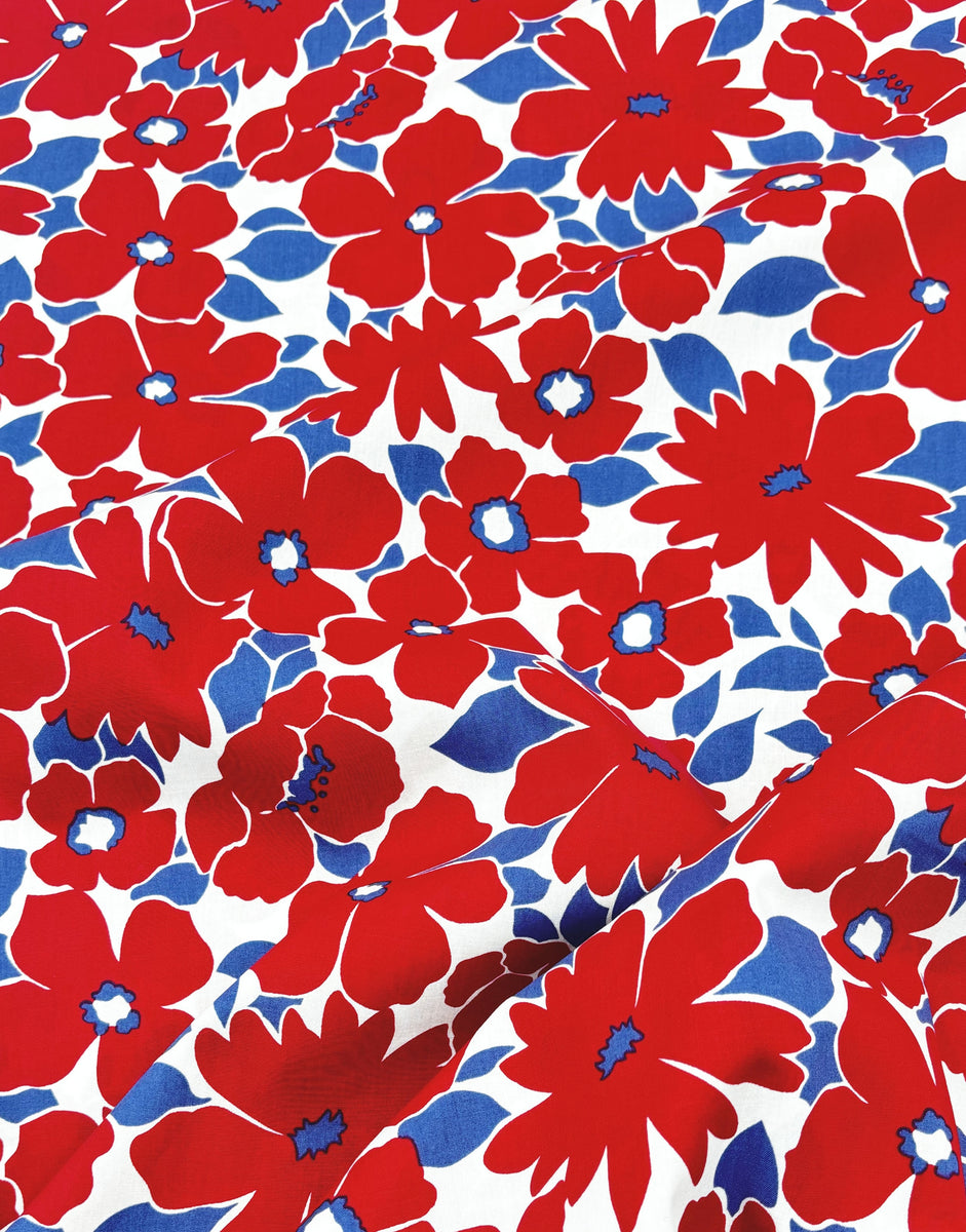 Red Bold Flower Print Cotton Poplin Fabric – Clothkits