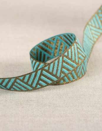 Not Specified Metallic Ribbon Blue & Gold Metallic Geometric Ribbon 15mm 15708