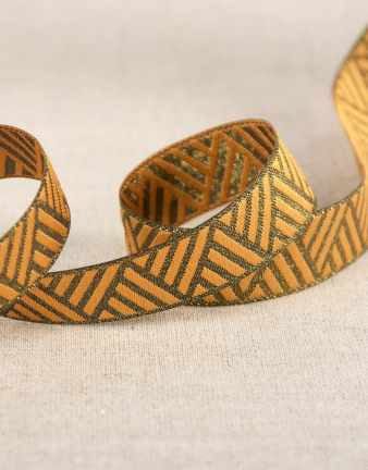 Not Specified Metallic Ribbon Mustard & Gold Metallic Geometric Ribbon 15mm 15709