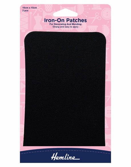 Hemline Iron on Patch Black Cotton Twill Patches, 10 x 15cm 9317385003511 9317385003511