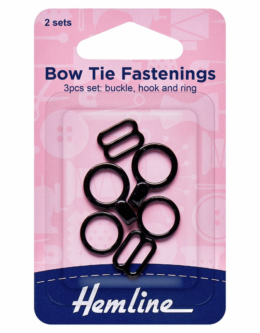 Hemline Fasteners Black Bow Tie Fastening Set, Black 9317385021393 9317385021393