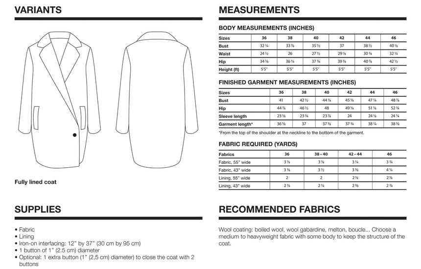 I AM Patterns Coats & Jackets Merlin Ladies Coat Sewing Pattern, I AM Patterns 10157