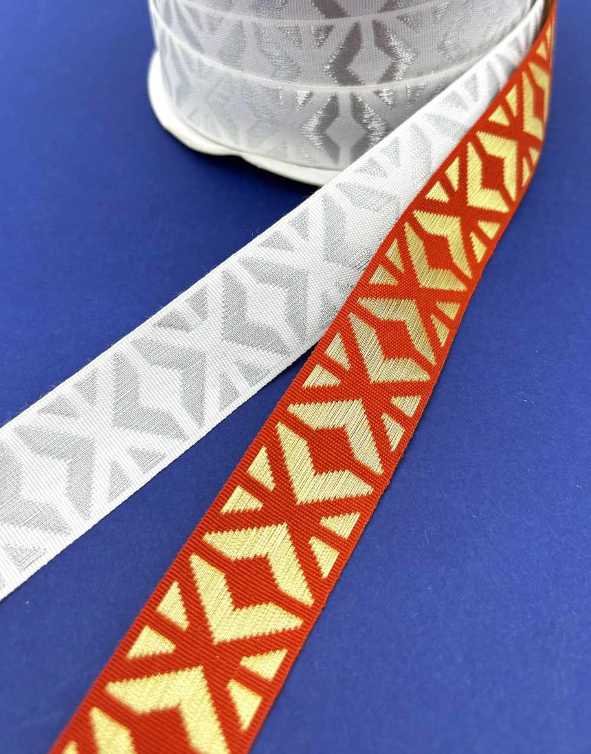 Geometric Metallic Jacquard Ribbon, 25mm