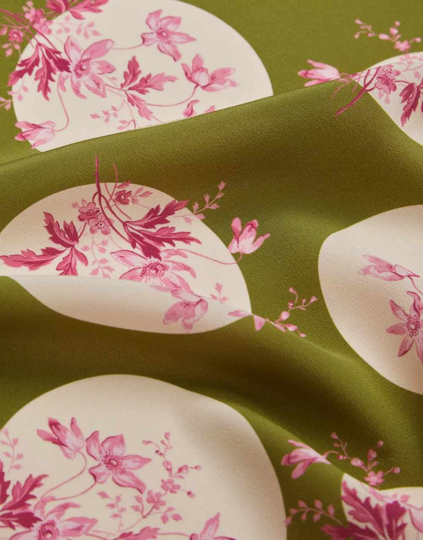 Liberty Fabrics Liberty Fabrics Kensington Crepe de Chine SS23: Beauty and Chaos Liberty Fabrics Kensington Crepe de Chine Posey Polka A Green 15156