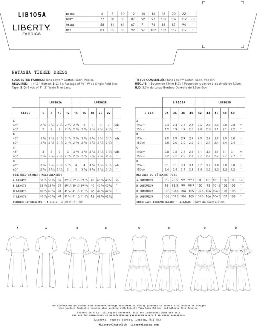 Liberty Fabrics Dresses Natasha Tiered Dress Sewing Pattern, Liberty Fabrics