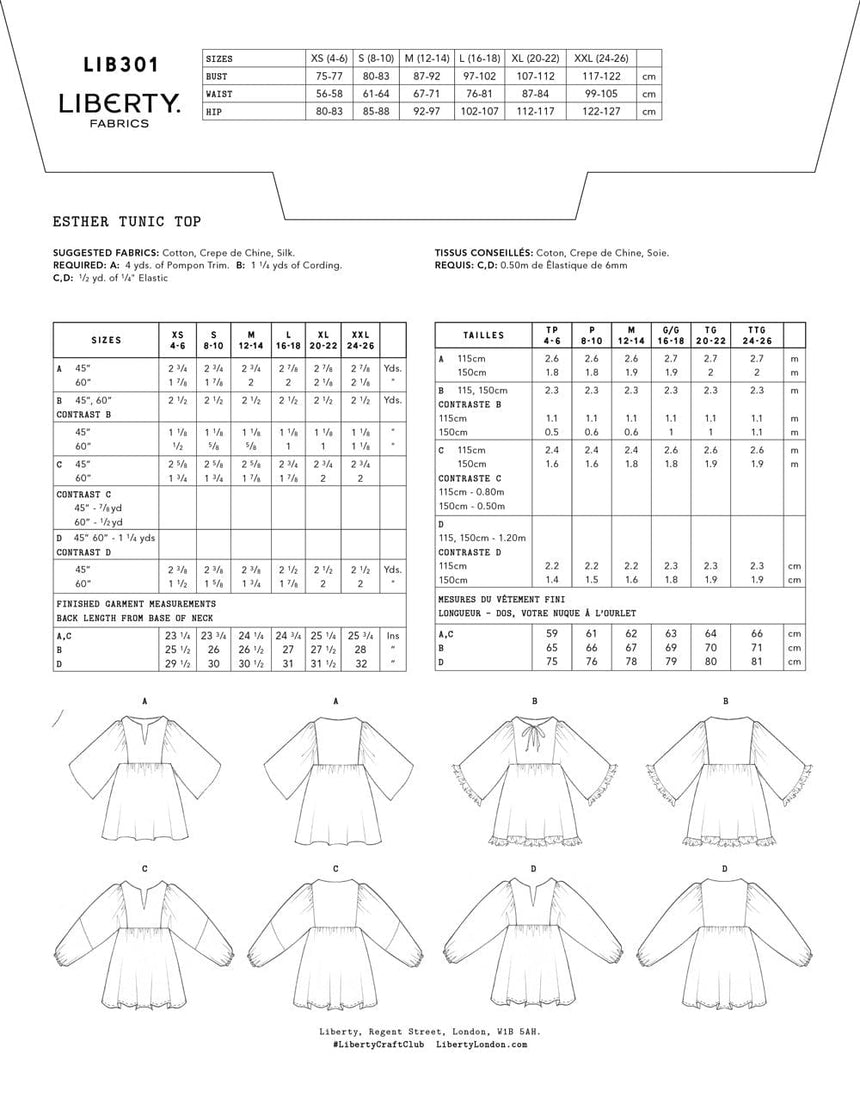 Liberty Fabrics Tops Shirts & Blouses Esther Tunic Top Sewing Pattern, Liberty Fabrics 10700