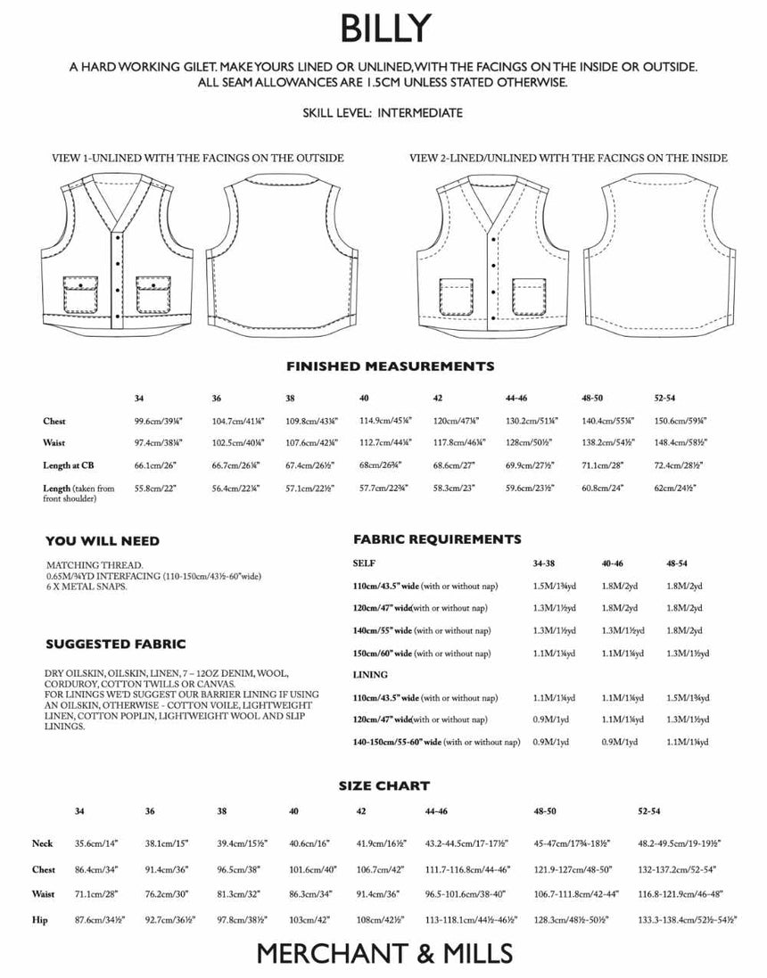 Merchant and Mills Coats & Jackets The Billy Gillet, Merchant & Mills Sewing Patterns 14733