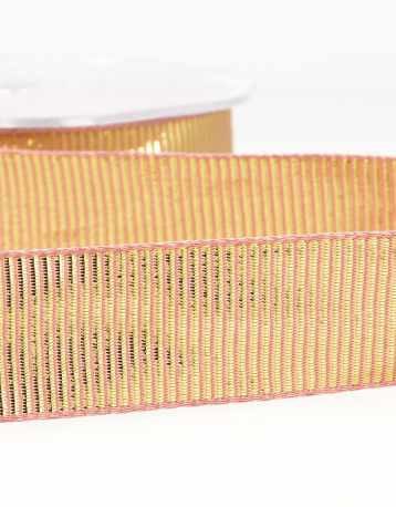 Not Specified Metallic Ribbon Rose Pink & Gold Metallic Gros Grain Ribbon 25mm 15715