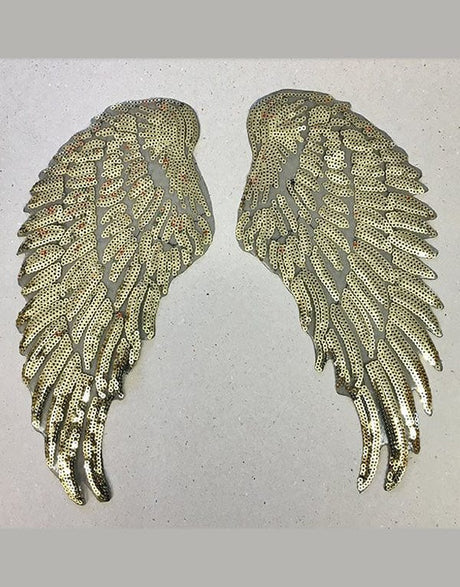 Petra Boase Iron on Patch Set of 2 Sequin Iron on Angel Wings, Gold or Silver