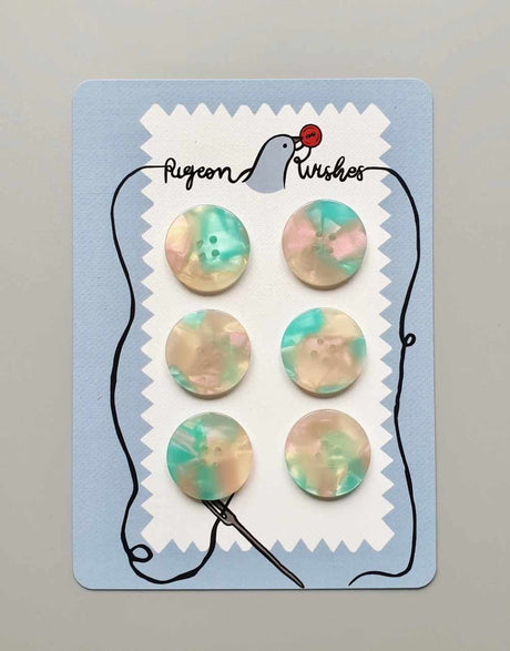 Pigeon Wishes Buttons 25mm Aqua 25mm Buttons, Set of 6 15913