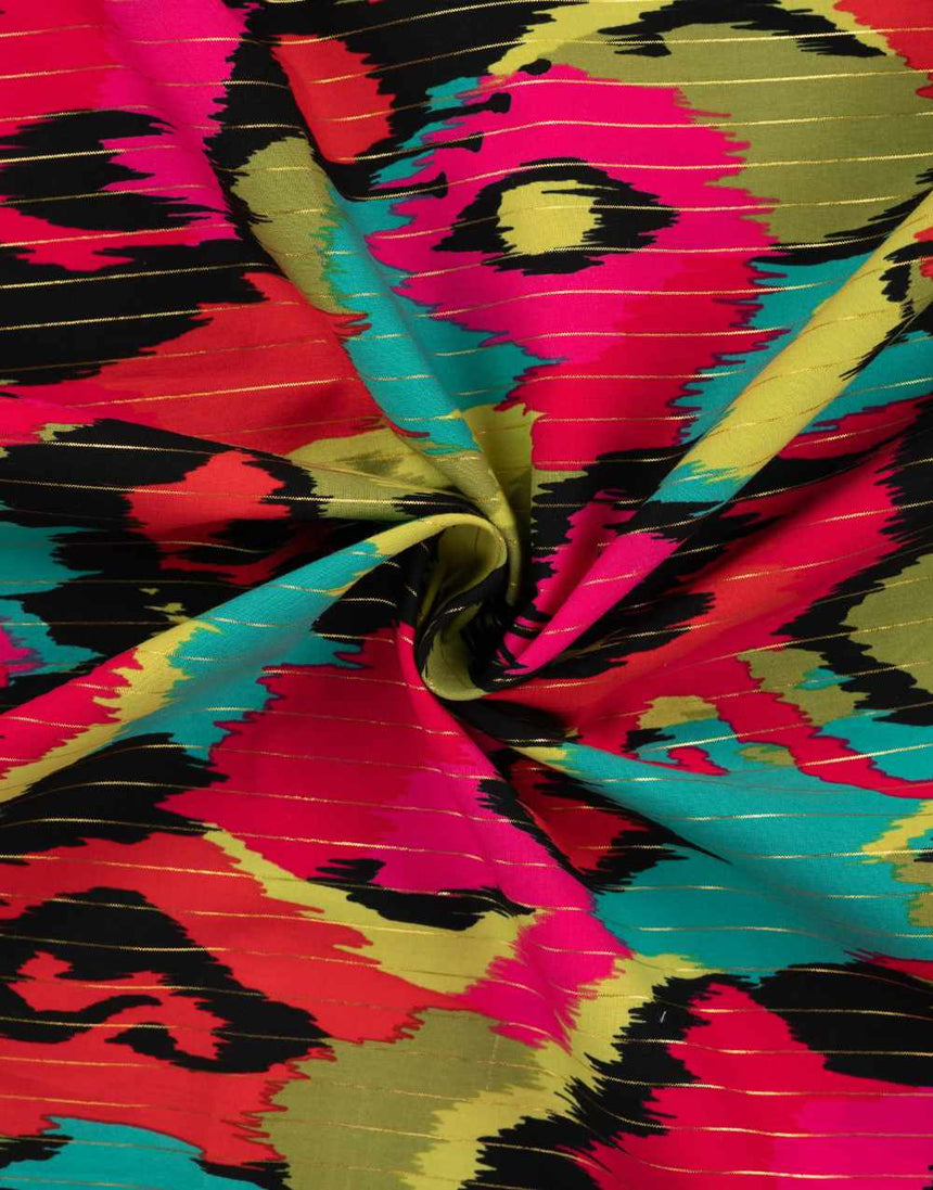 Bright Abstract Cotton Voile with Lurex Stripe Fabric