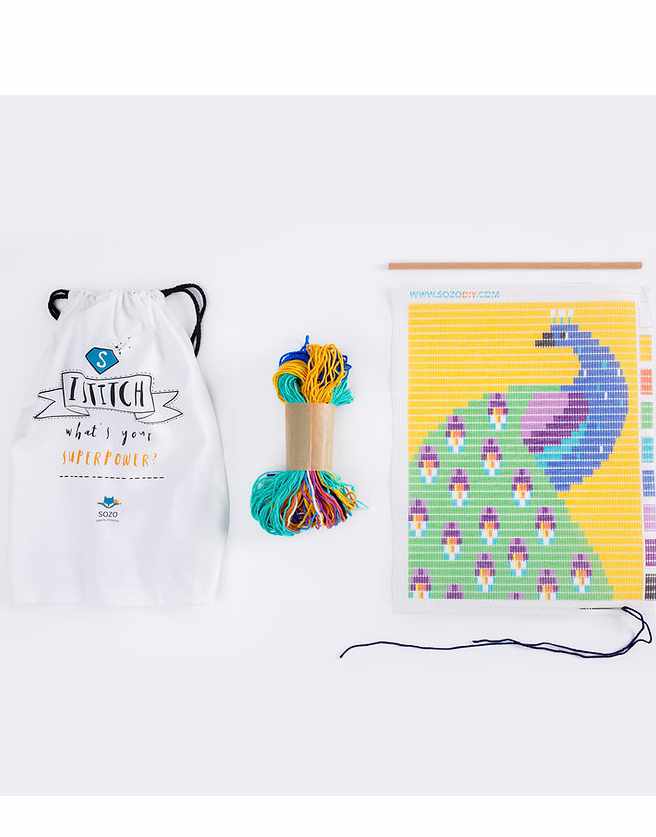 Sozo Children's Craft Kits Peacock Wall Art Needlepoint Kit, Sozo DIY 0608631393401 608631393401