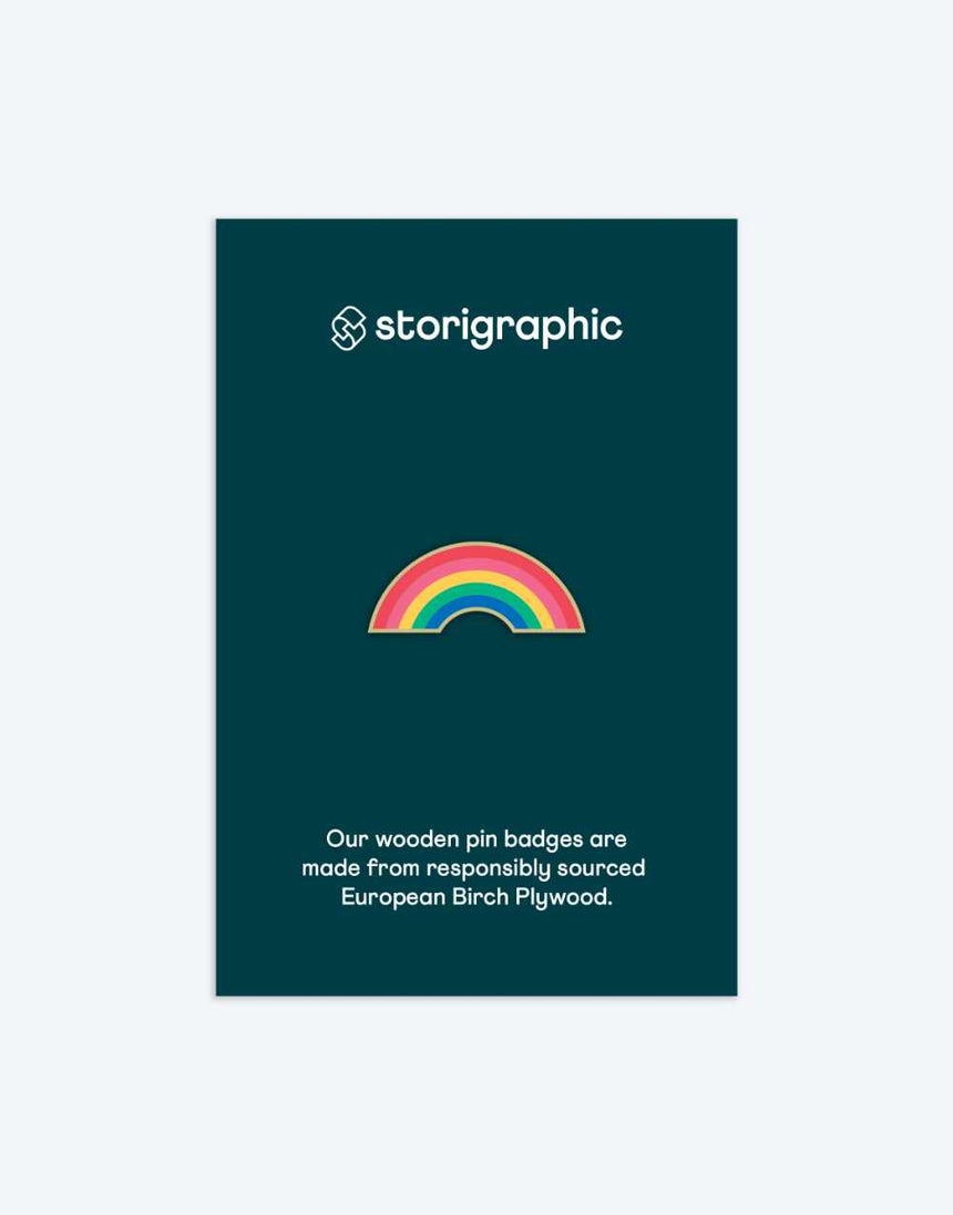 Rainbow Wooden Pin Badge, Storigraphic