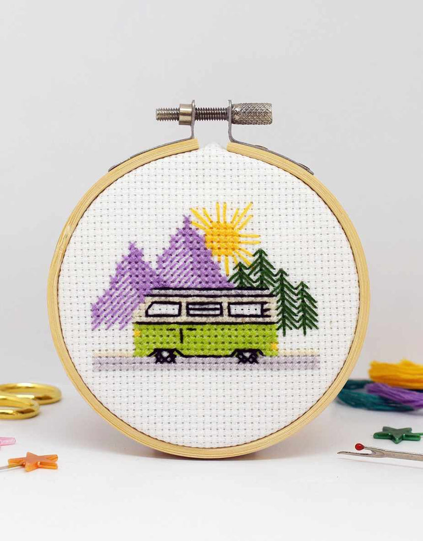 Campervan Mini Cross Stitch Kit, The Make Arcade